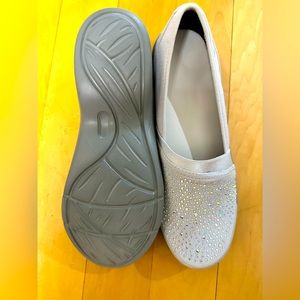 Never worn Bzees red hot silver slip on. 8W